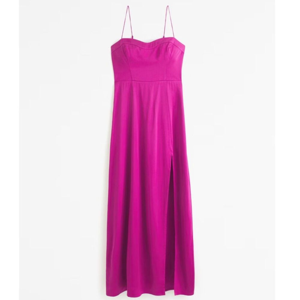 Abercrombie and Fitch Camille Pink Fuschia Satin Maxi Dress Size Large NWOT